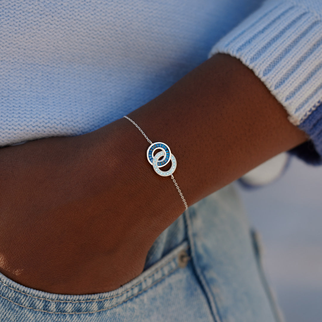 Husband & Wife Silver Gold Chain Linking Circles Bracelet