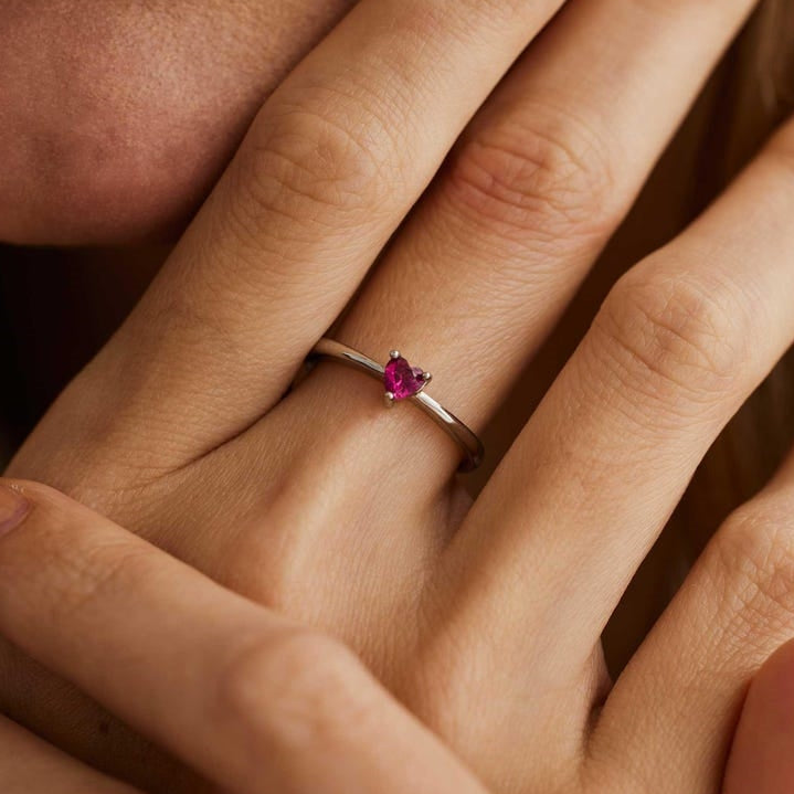 For Love - Engraved Heart Birthstone Ring