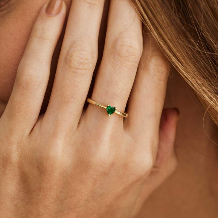 For Love - Engraved Heart Birthstone Ring