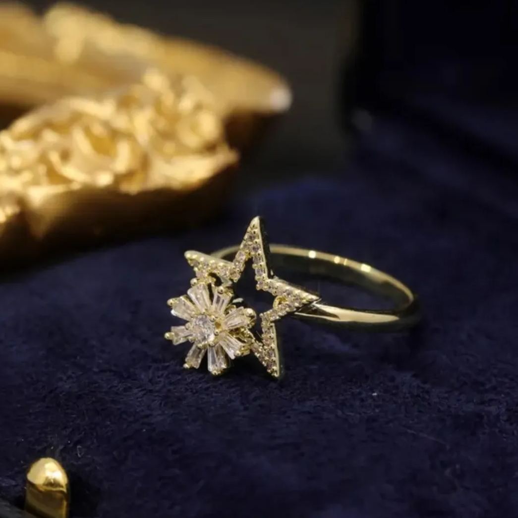 Rotating Star Flower Zircon Earrings