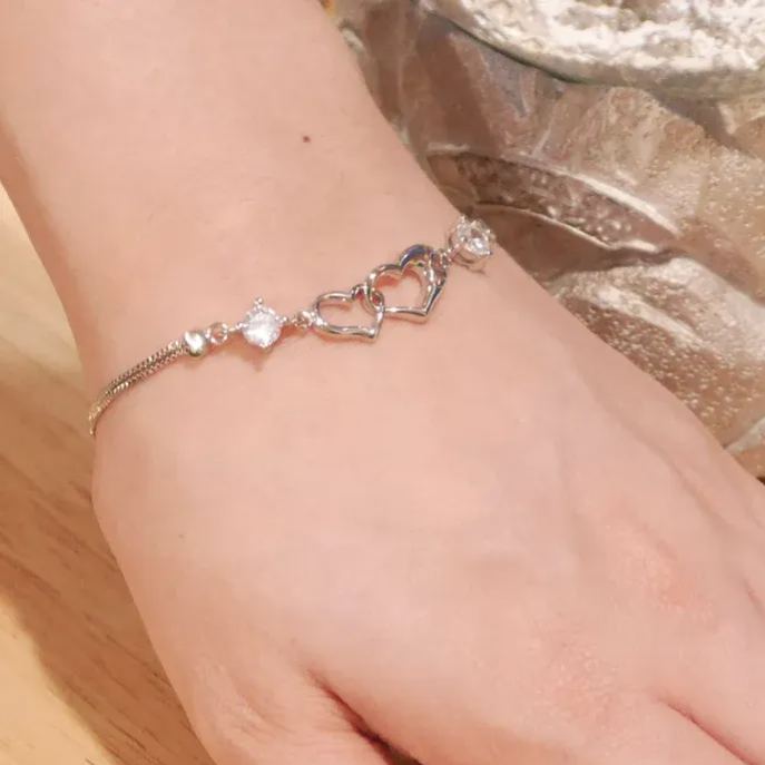 Mother And Daughter Birthstone Custom Double Heart Bracelet