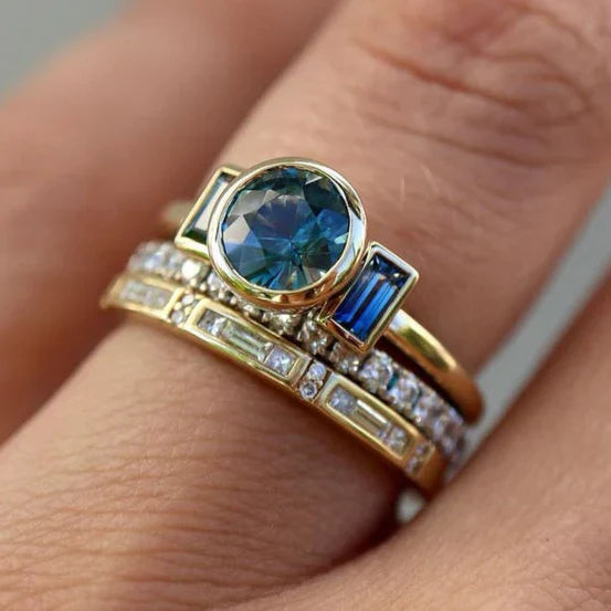 Sarah - Vintage Gold & Blue Ring Set