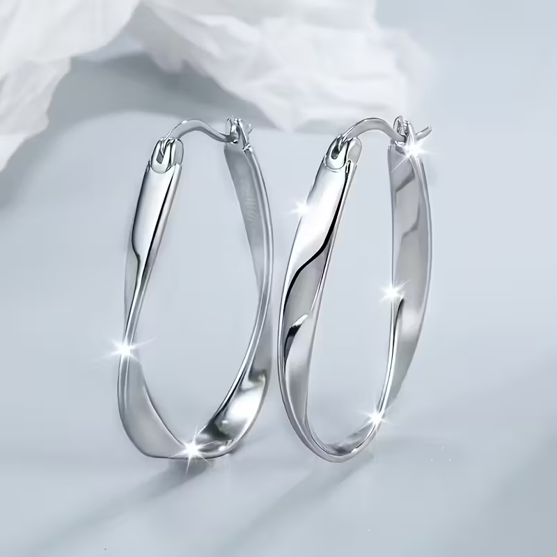 Retro Twisted Hoop Silver Earrings
