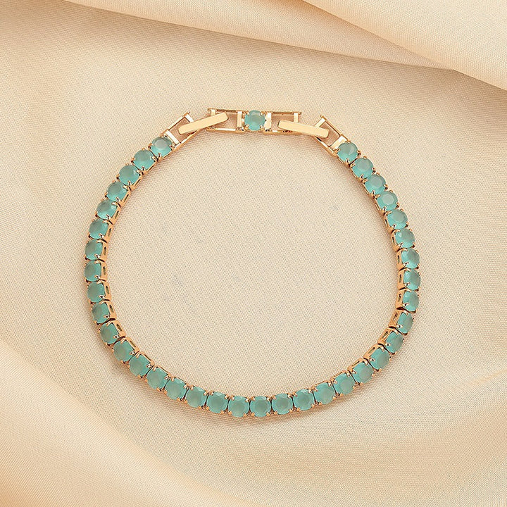 Elegant Mist Blue Crystal Bracelet | Gold