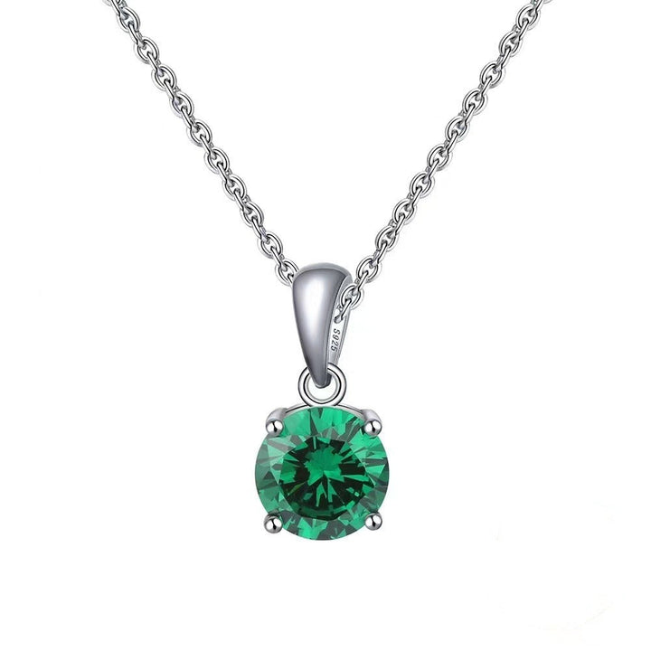 Round Blue Gem Pendant Necklace | Silver