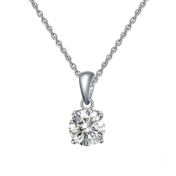 Round Blue Gem Pendant Necklace | Silver