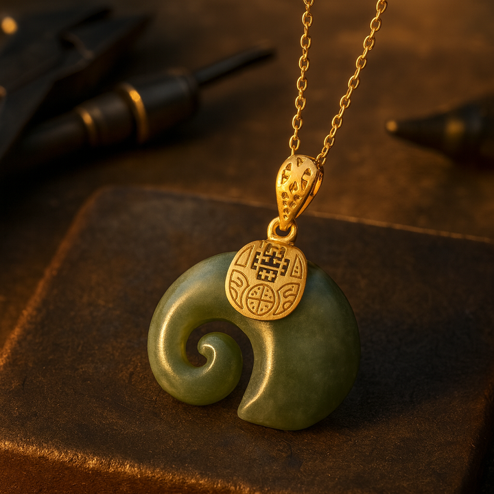 Hetian Jade Elephant Pendant Necklace â€“ 18K Gold Plated Chain for Women