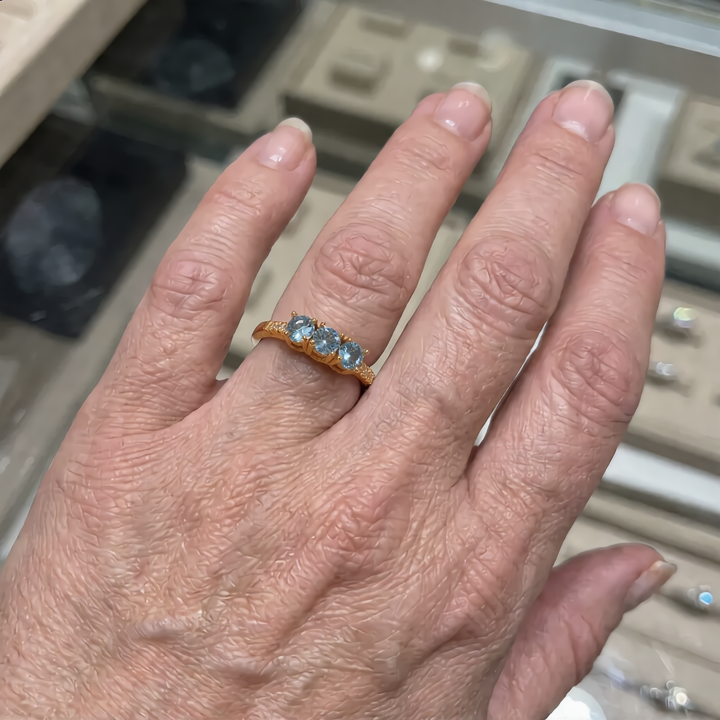 Three Stone Blue Gem Ring | Gold