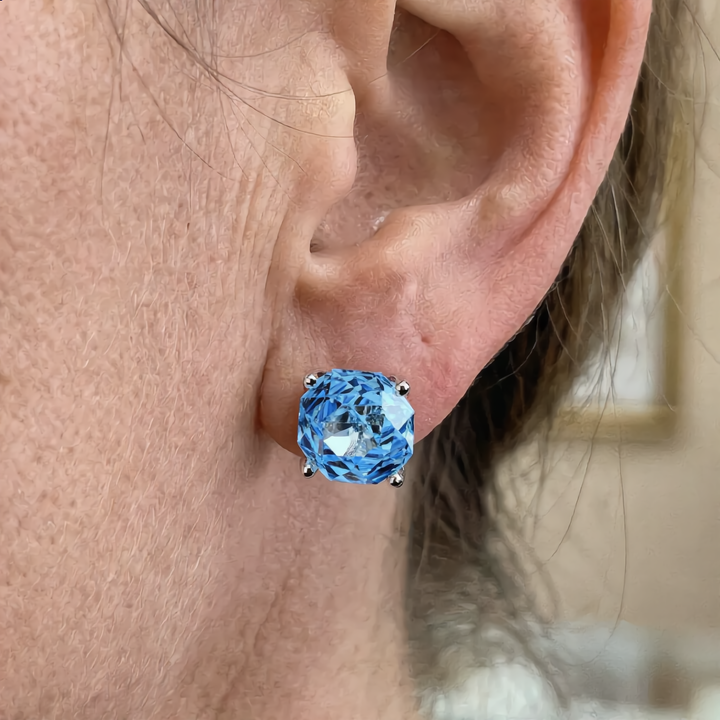 Luxury Blue Crystal Stud Earrings | Silver
