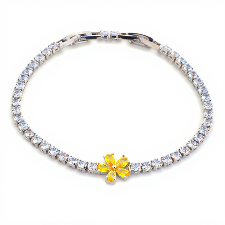 Golden Blossom Tennis Bracelet | Silver