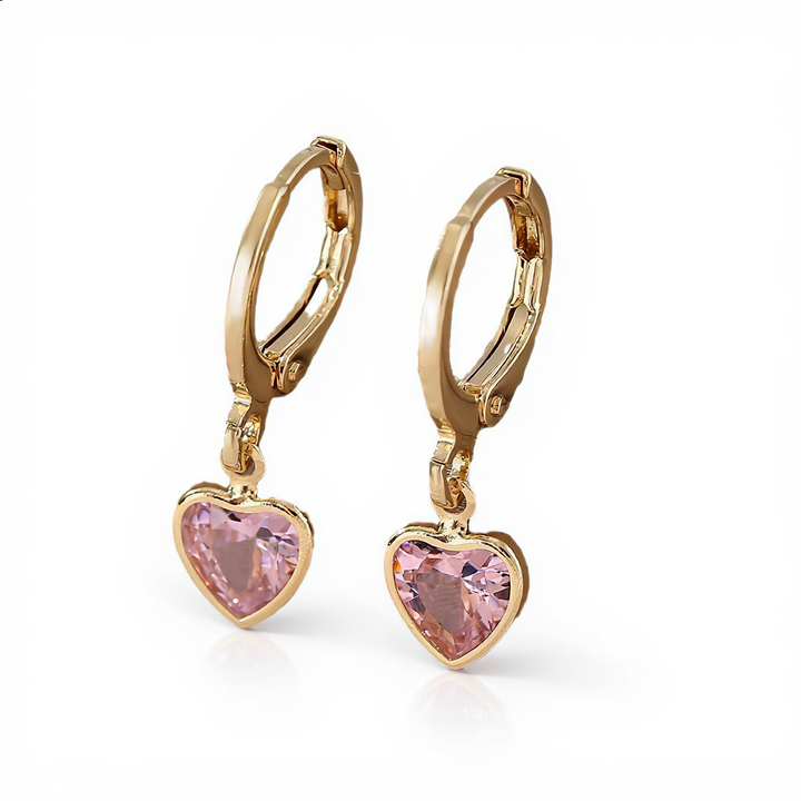 Crystal Heart Earrings | Gold