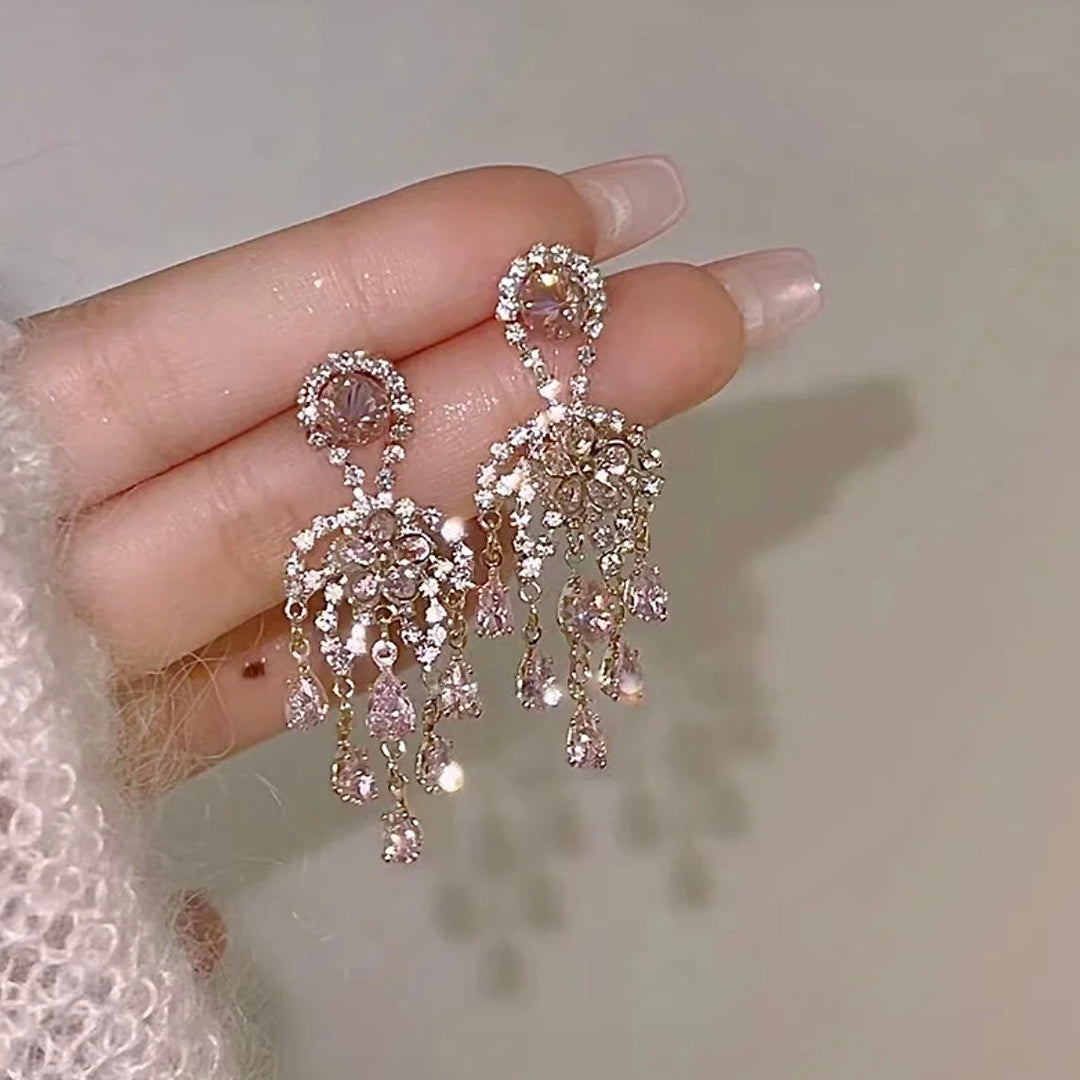 Shiny Pink Tassel Earrings