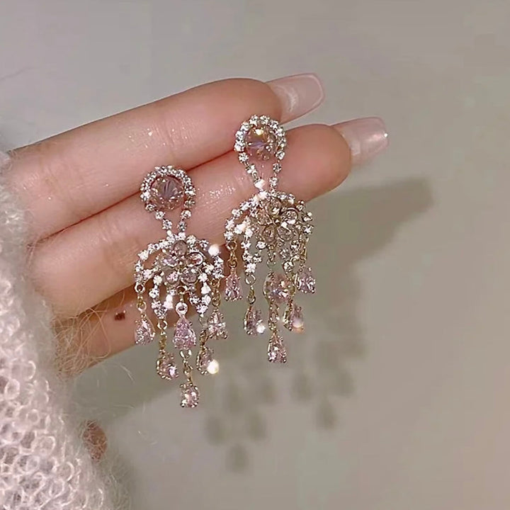 Shiny Pink Tassel Earrings