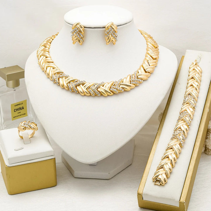 18k Luxury Thick Necklace, Bracelet, Earrings, & Ring Set