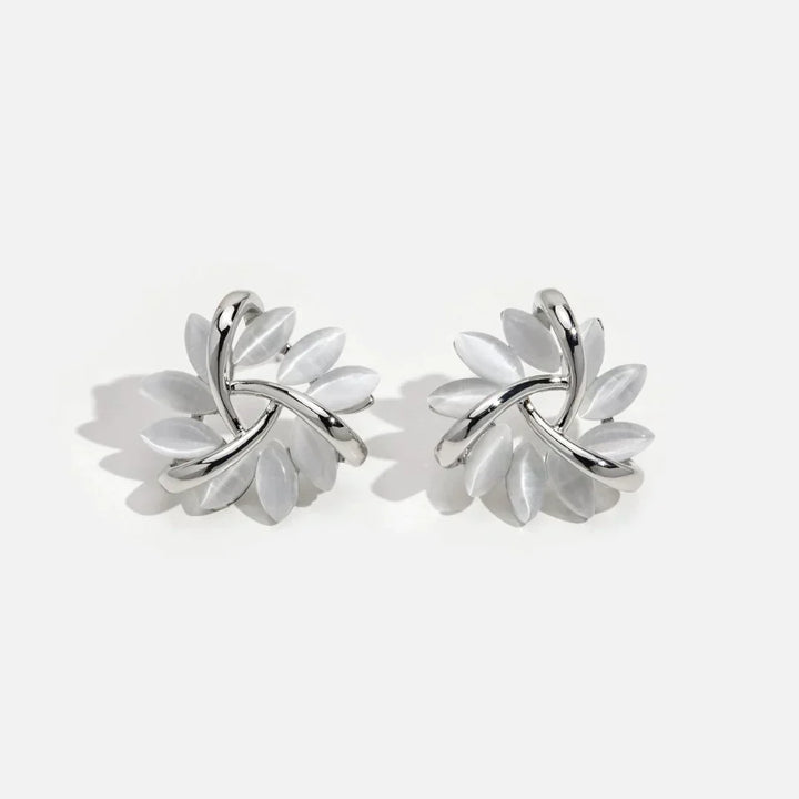 Elegant and Exquisite Circular Opal Flower Stud Earrings in Gold