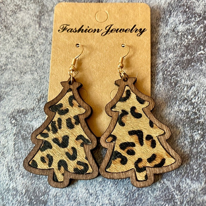 Boho Wooden Christmas Tree Earrings