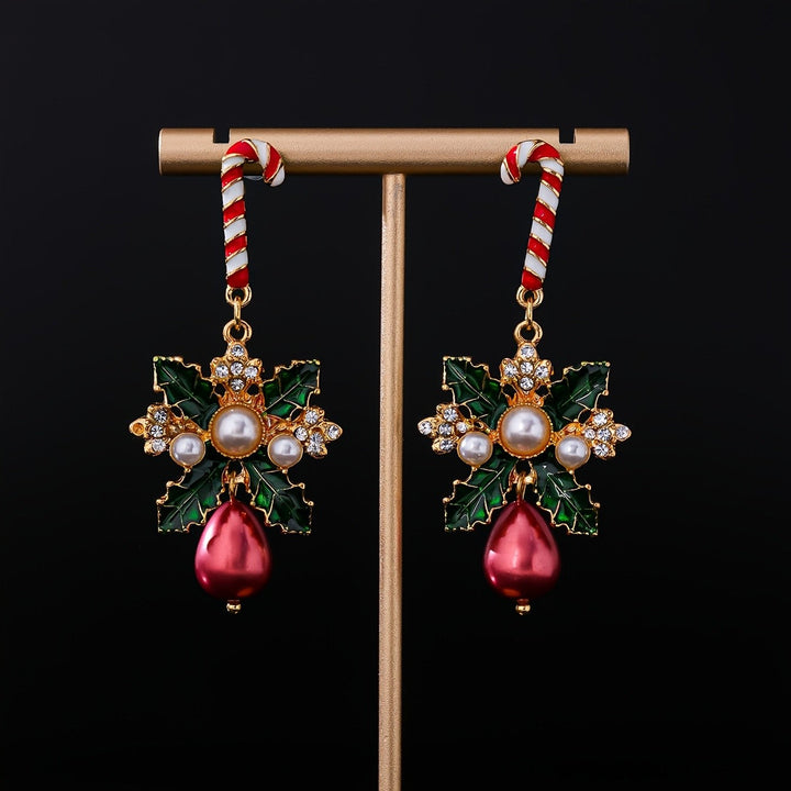 Elegant Candy Cane Pearl Drop Earrings