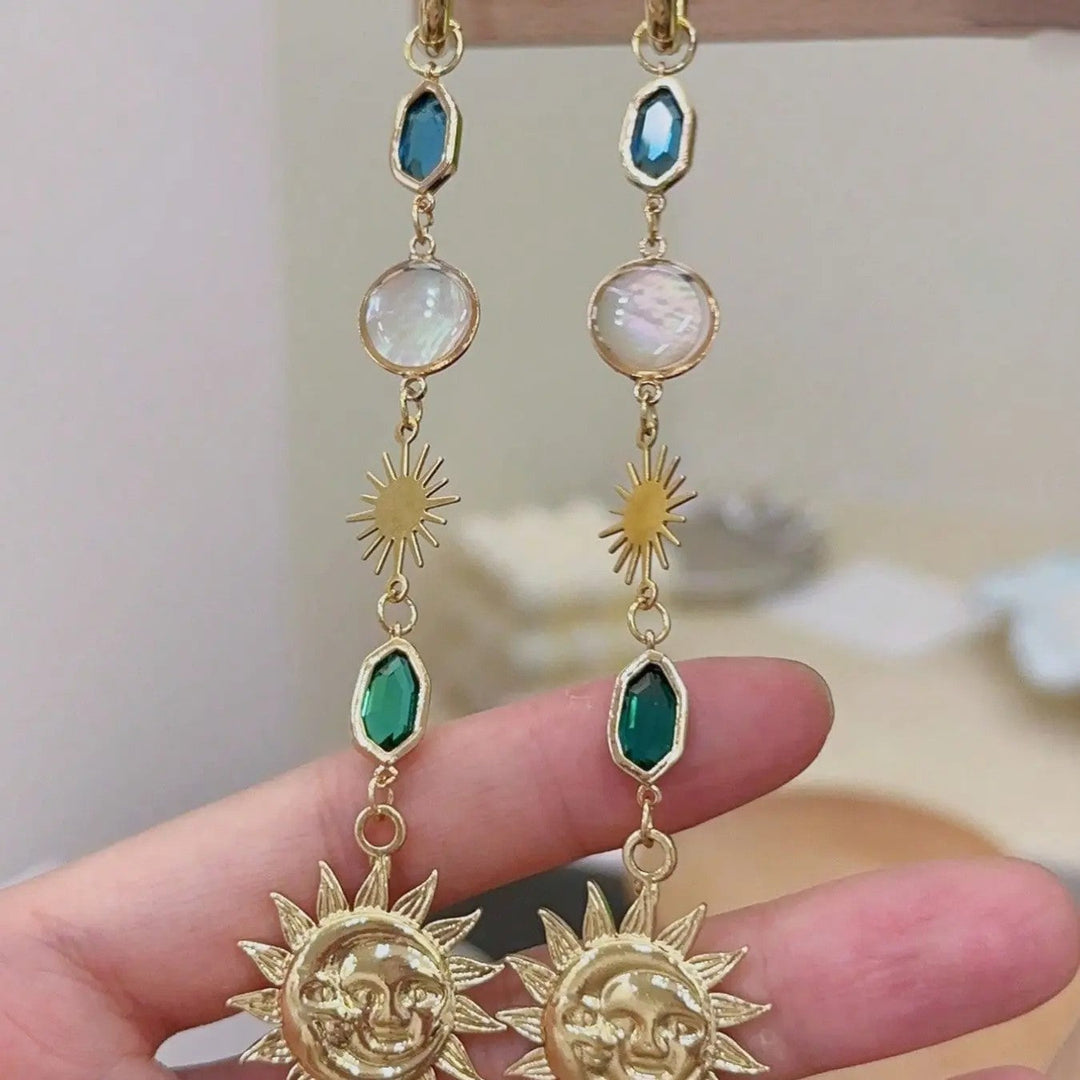 Elegant Sun Moon Dangle Earrings